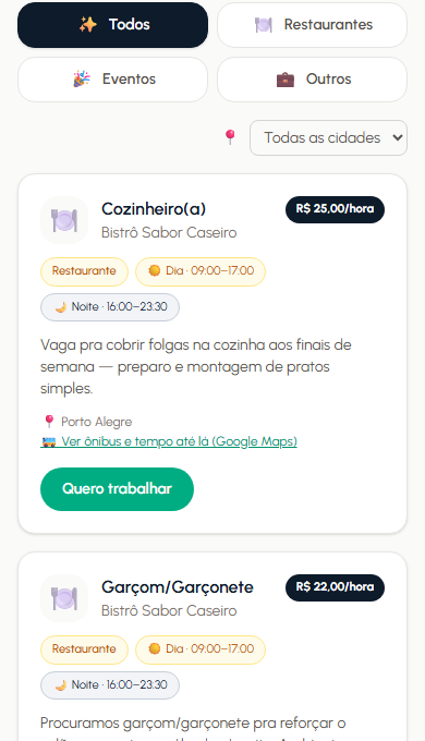 Card de uma vaga com botão "Quero trabalhar"